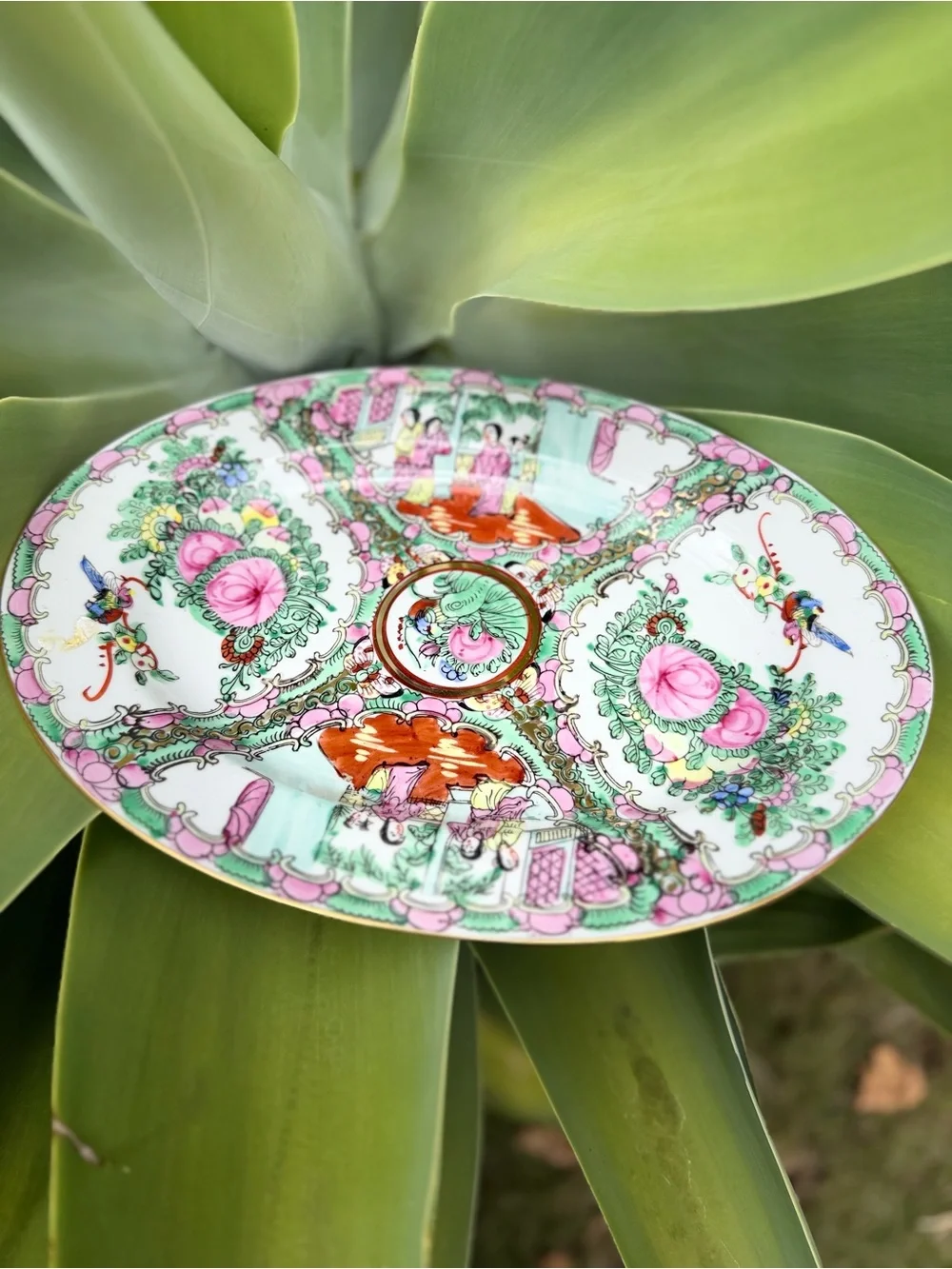 Vintage Pair of Famille Rose Medallion oval platters 13” x 9.5”